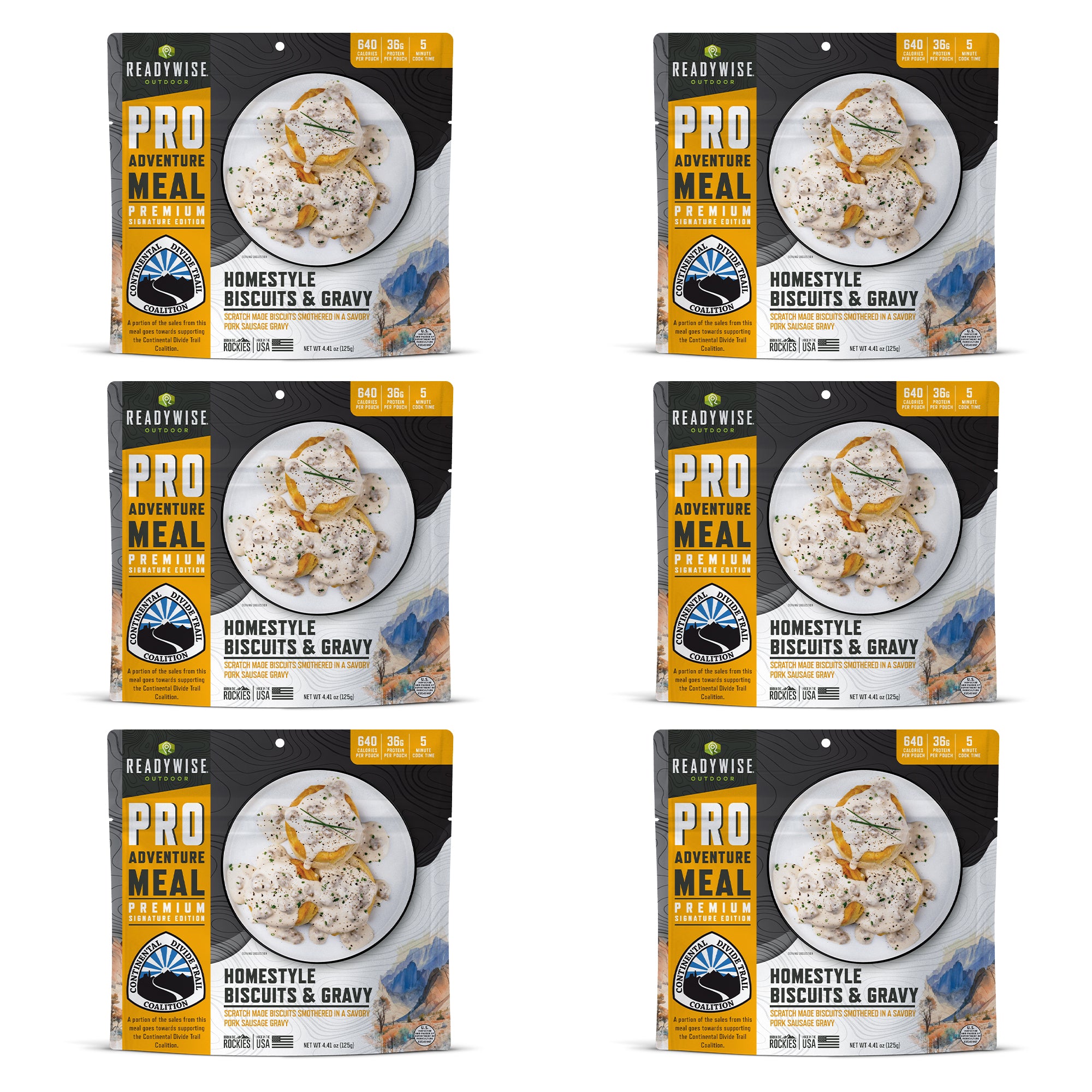 6 CT ReadyWise Emergency Food  Pro Adventure Meal Homestyle Biscuits & Gravy with Sausage